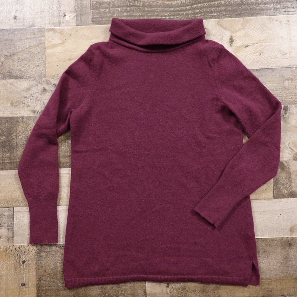 Talbots Cashmere‎ Turtleneck Sweater women's medium petite burgundy rolled neck